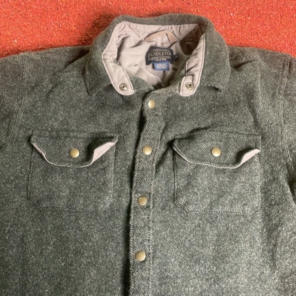 Pendleton Oregon Tweed Olive Green Button Up Snap Size XL Kids Youth Shacket‎